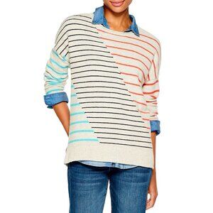 Large Petite Nic+Zoe Gray Beige Asymmetrical Stripe Pullover Sweater